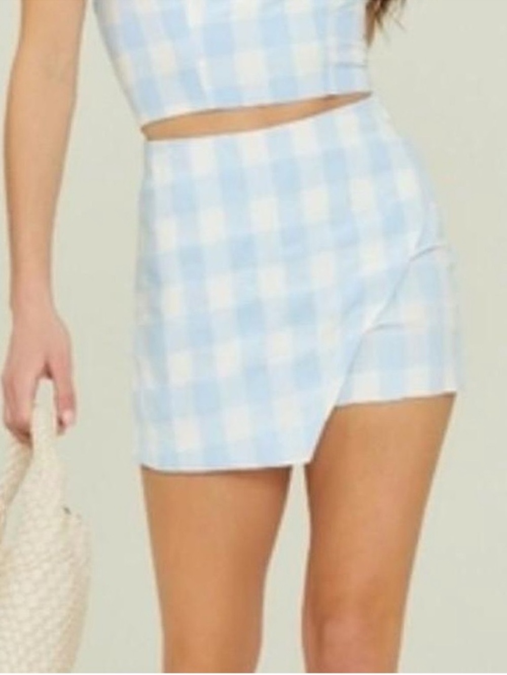 NWT Altar’d State Light Blue Gingham Wrap Mini Skort